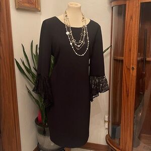Alex Marie Black Midi Dress with Lace Sleeves